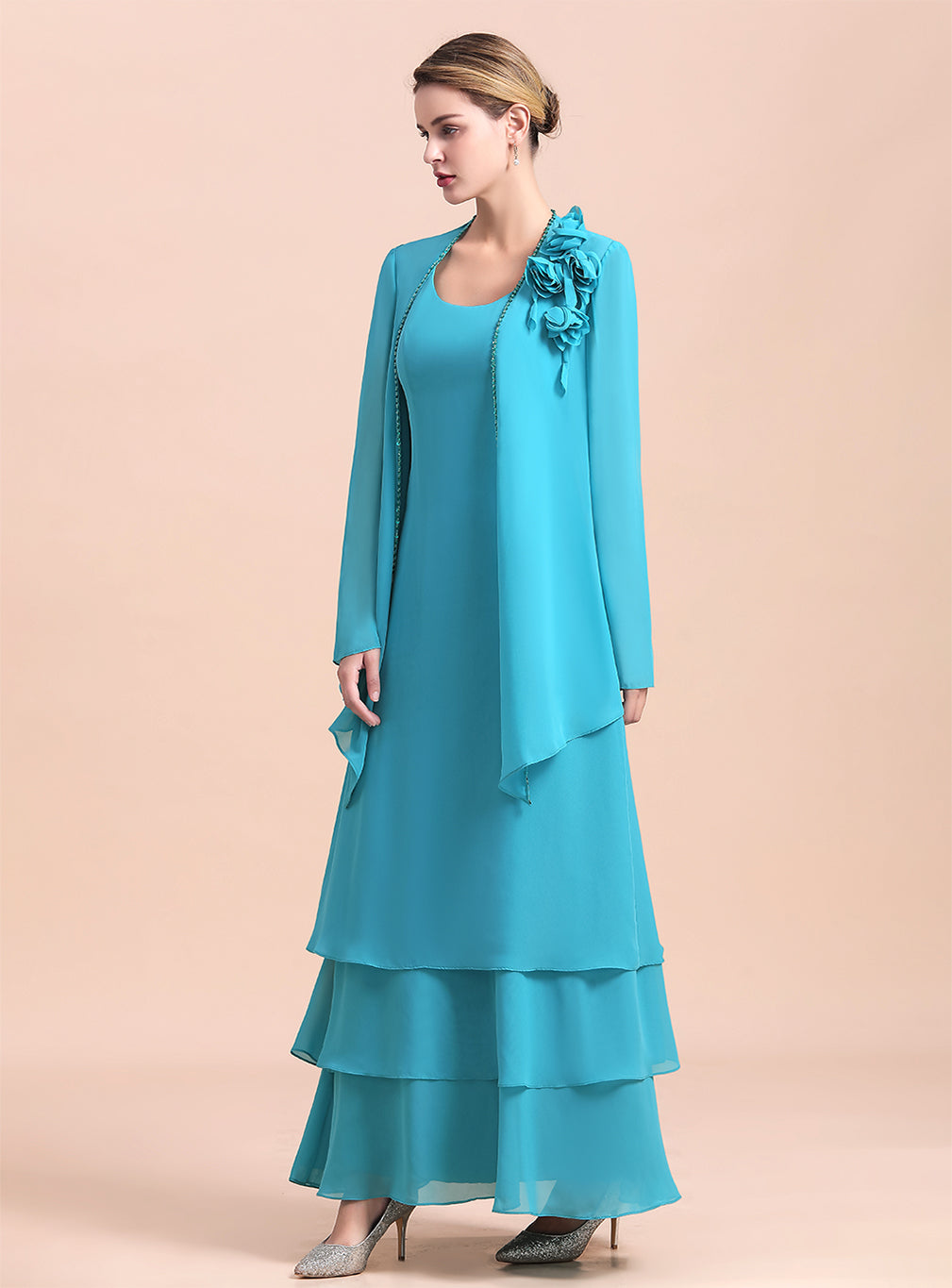 Square Sleeveless Flowers Layers Ankle-Length Dress BMbride