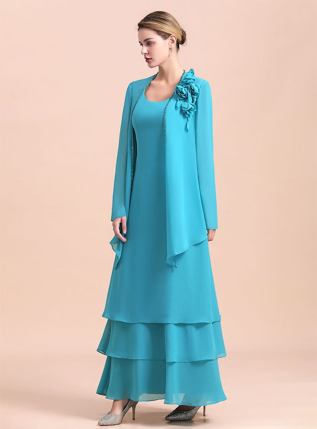 Square Sleeveless Flowers Layers Ankle-Length Dress BMbride