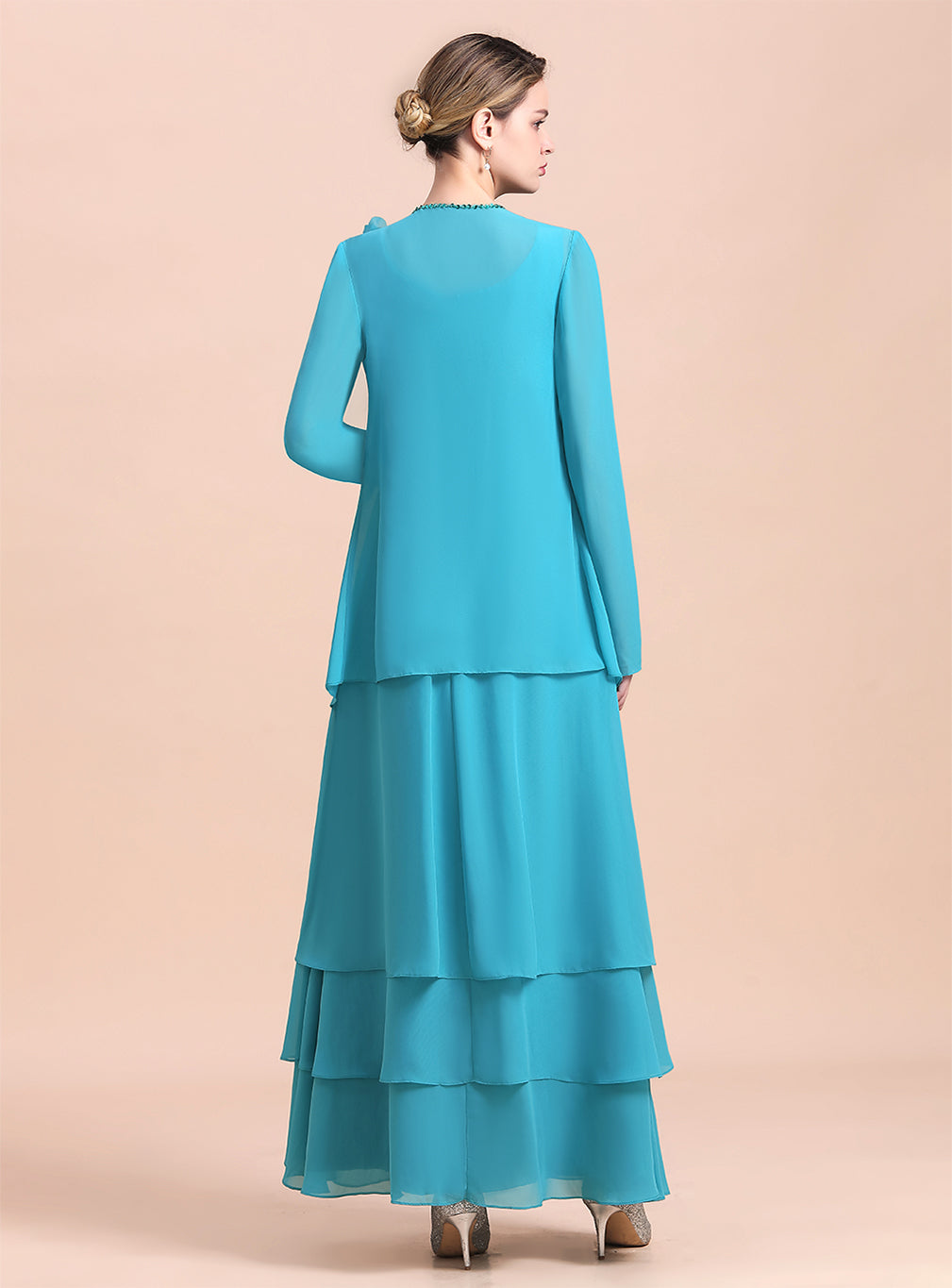 Square Sleeveless Flowers Layers Ankle-Length Dress BMbride