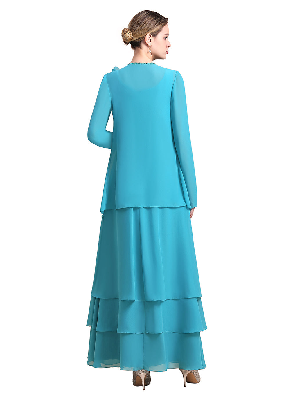 Square Sleeveless Flowers Layers Ankle-Length Dress BMbride