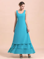 Square Sleeveless Flowers Layers Ankle-Length Dress BMbride