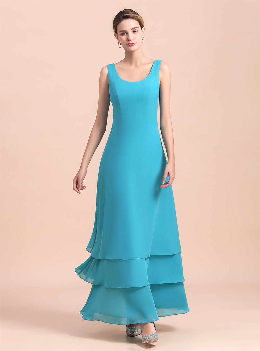 Square Sleeveless Flowers Layers Ankle-Length Dress BMbride