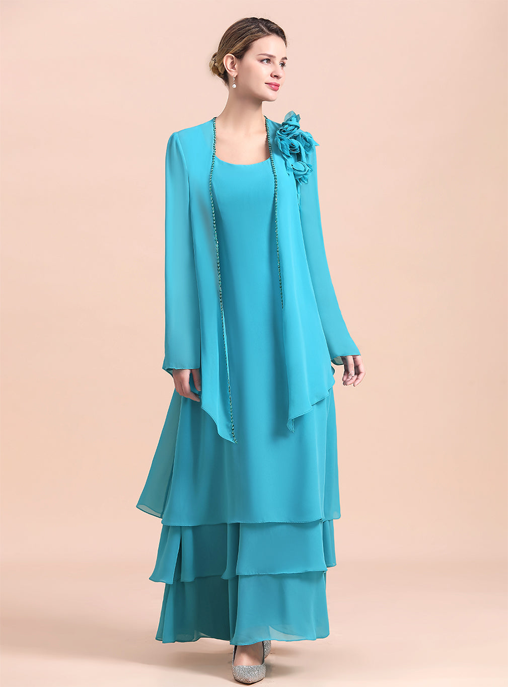 Square Sleeveless Flowers Layers Ankle-Length Dress BMbride