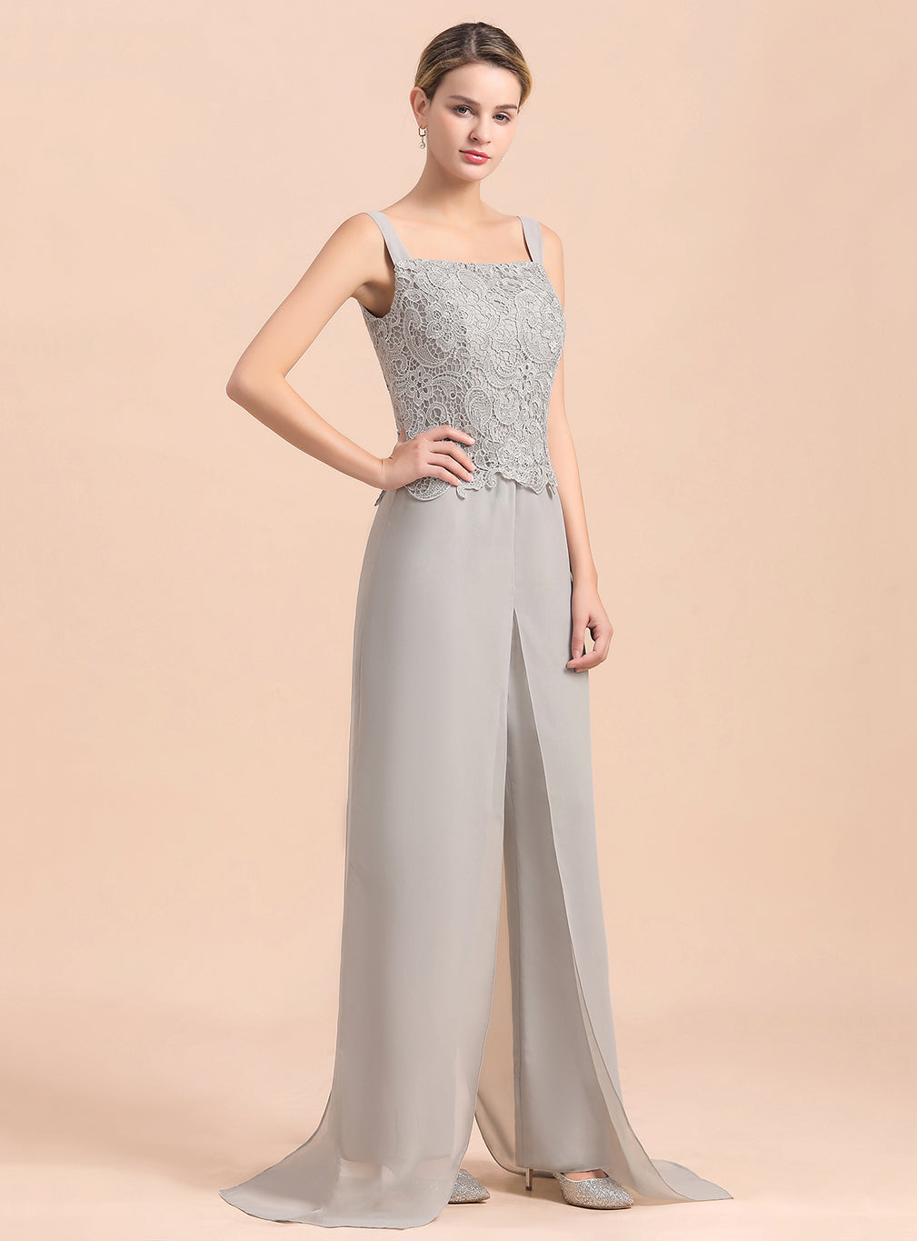Square Straps Lace Chiffon Jumpsuit BMbride