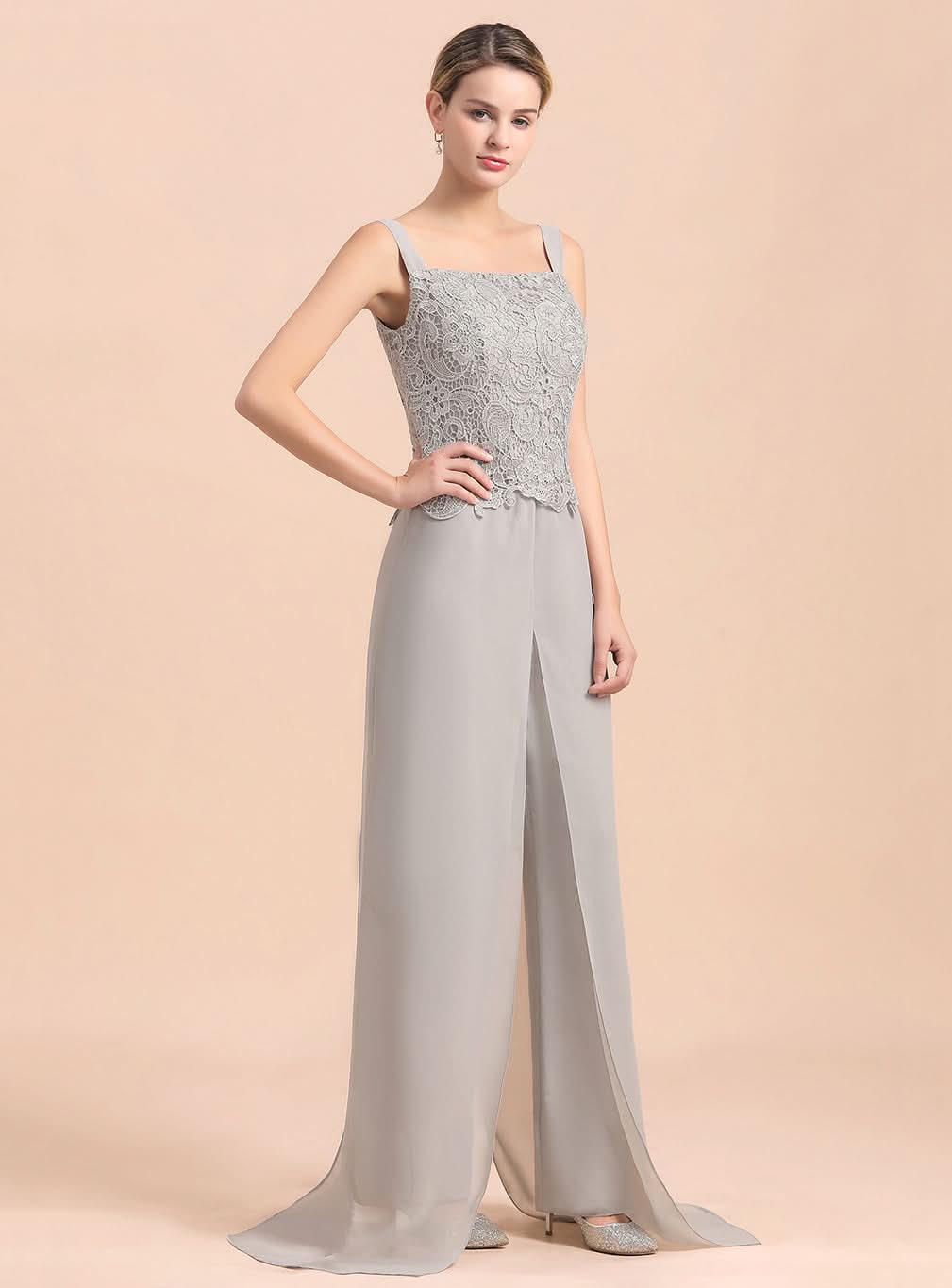 Square Straps Lace Chiffon Jumpsuit BMbride