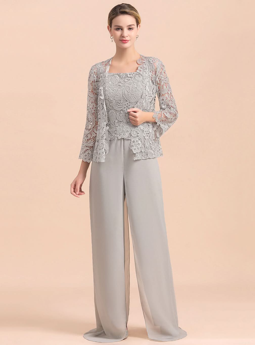 Square Straps Lace Chiffon Jumpsuit BMbride