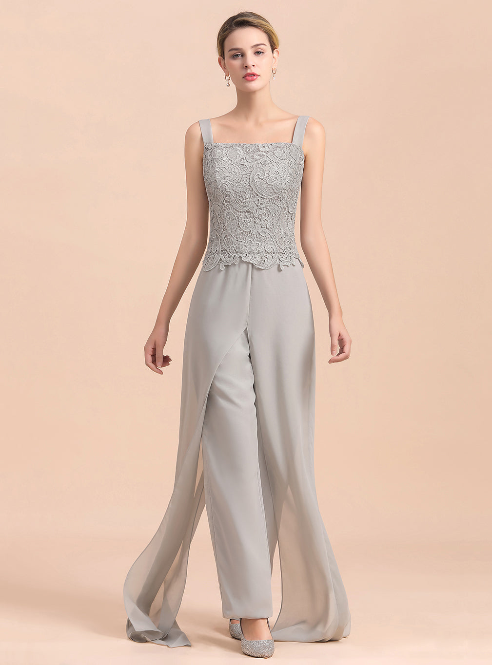 Square Straps Lace Chiffon Jumpsuit BMbride
