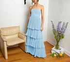 Stunning Strapless Emerald Green Ruffle Multi-Layer Long Prom Dress BM bride