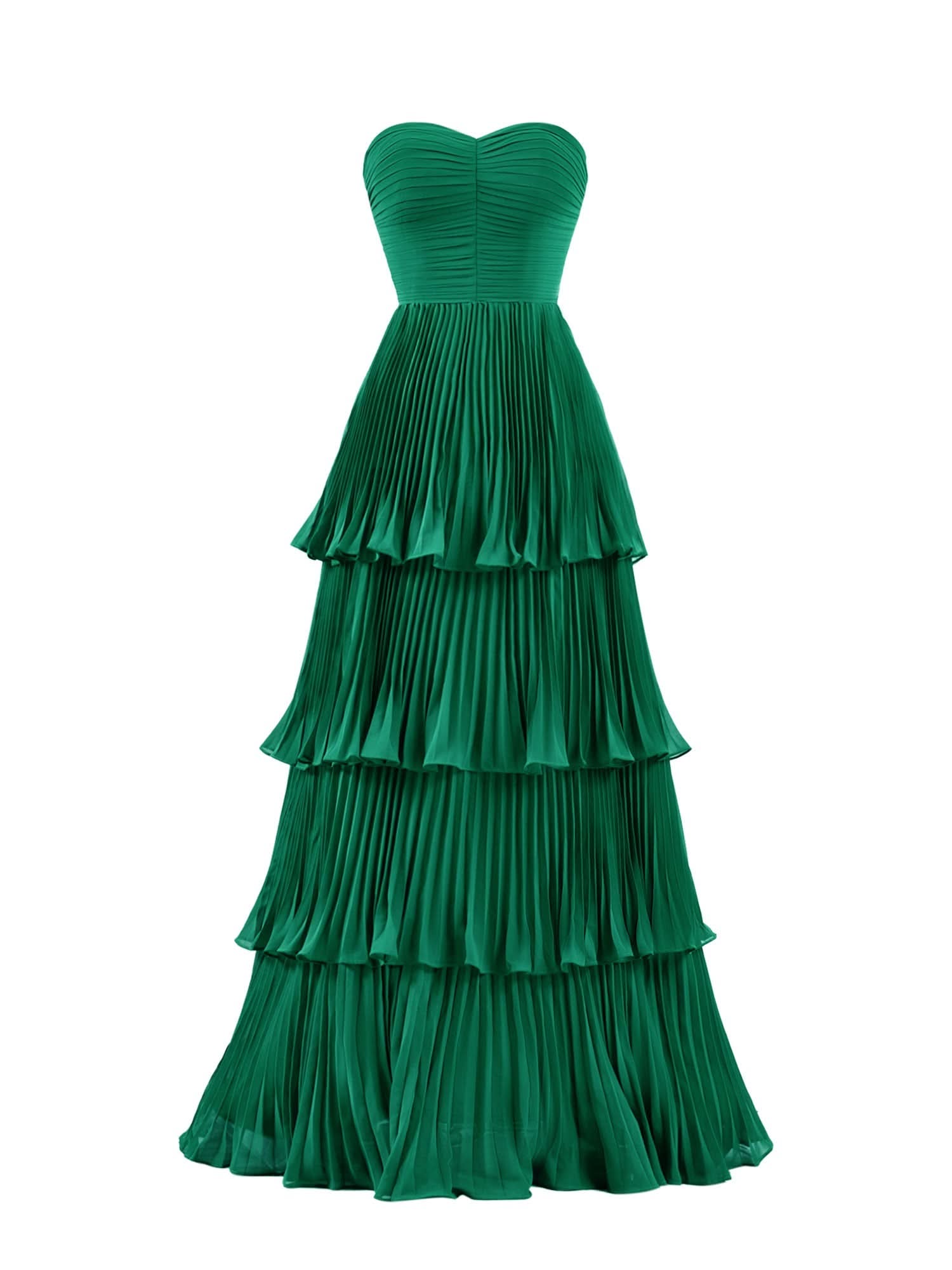 Stunning Strapless Emerald Green Ruffle Multi-Layer Long Prom Dress BM bride