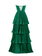 Stunning Strapless Emerald Green Ruffle Multi-Layer Long Prom Dress BM bride