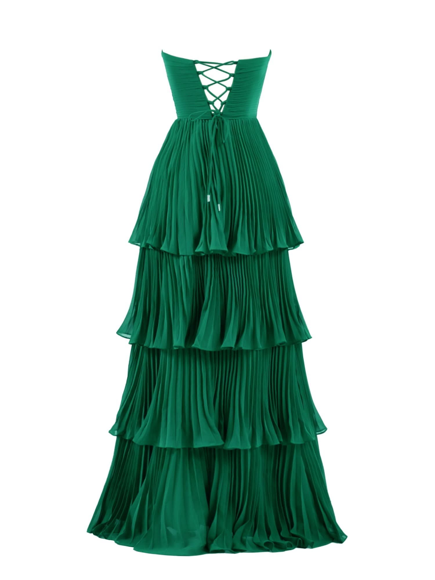 Stunning Strapless Emerald Green Ruffle Multi-Layer Long Prom Dress BM bride