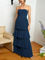 Stunning Strapless Emerald Green Ruffle Multi-Layer Long Prom Dress BM bride