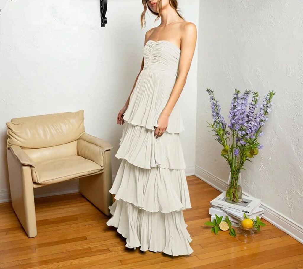 Stunning Strapless Emerald Green Ruffle Multi-Layer Long Prom Dress BM bride