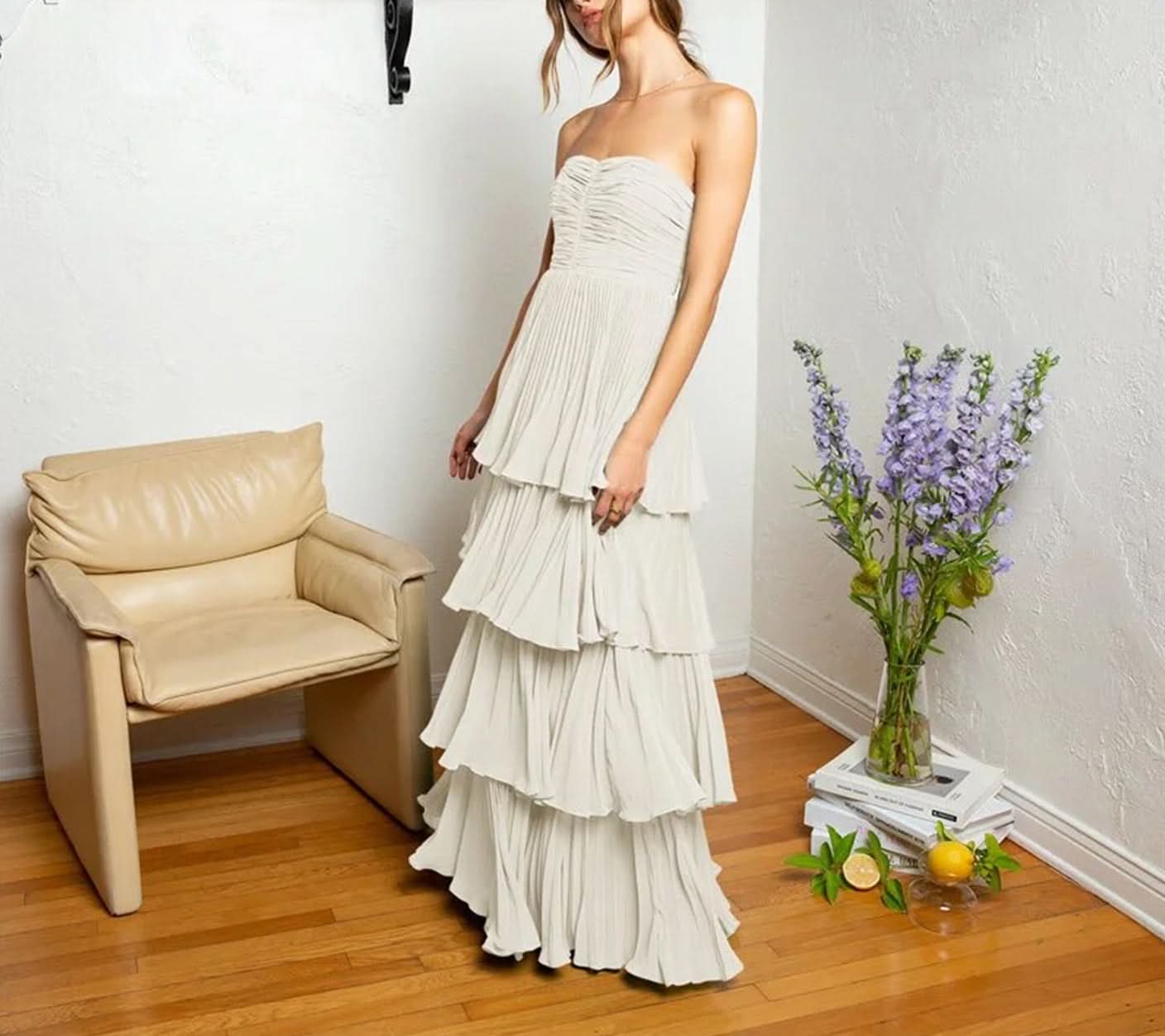 Stunning Strapless Emerald Green Ruffle Multi-Layer Long Prom Dress BM bride