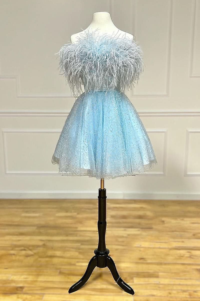 Strapless Feather A-line Cute Homecoming Dress BM bride