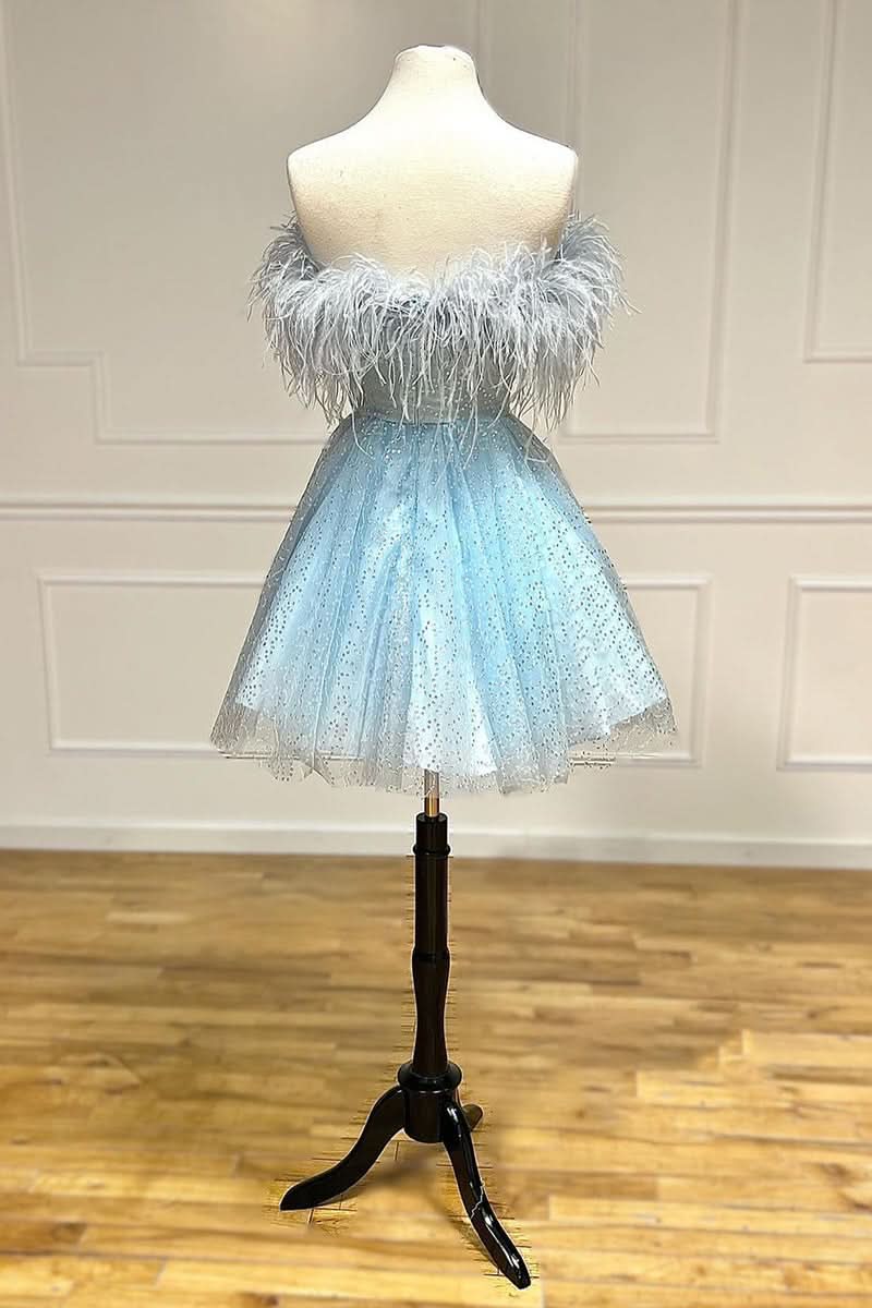 Strapless Feather A-line Cute Homecoming Dress BM bride