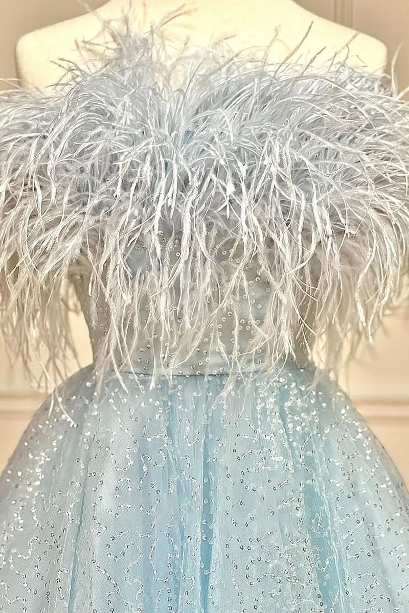 Strapless Feather A-line Cute Homecoming Dress BM bride