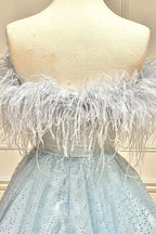 Strapless Feather A-line Cute Homecoming Dress BM bride