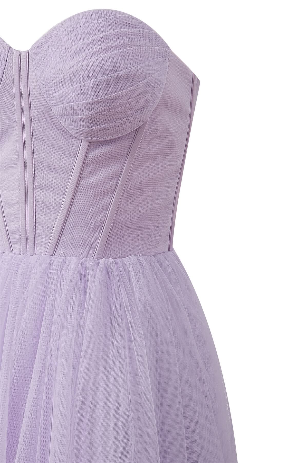 Stylish Strapless Puffy Midi Tulle Dress BM bride