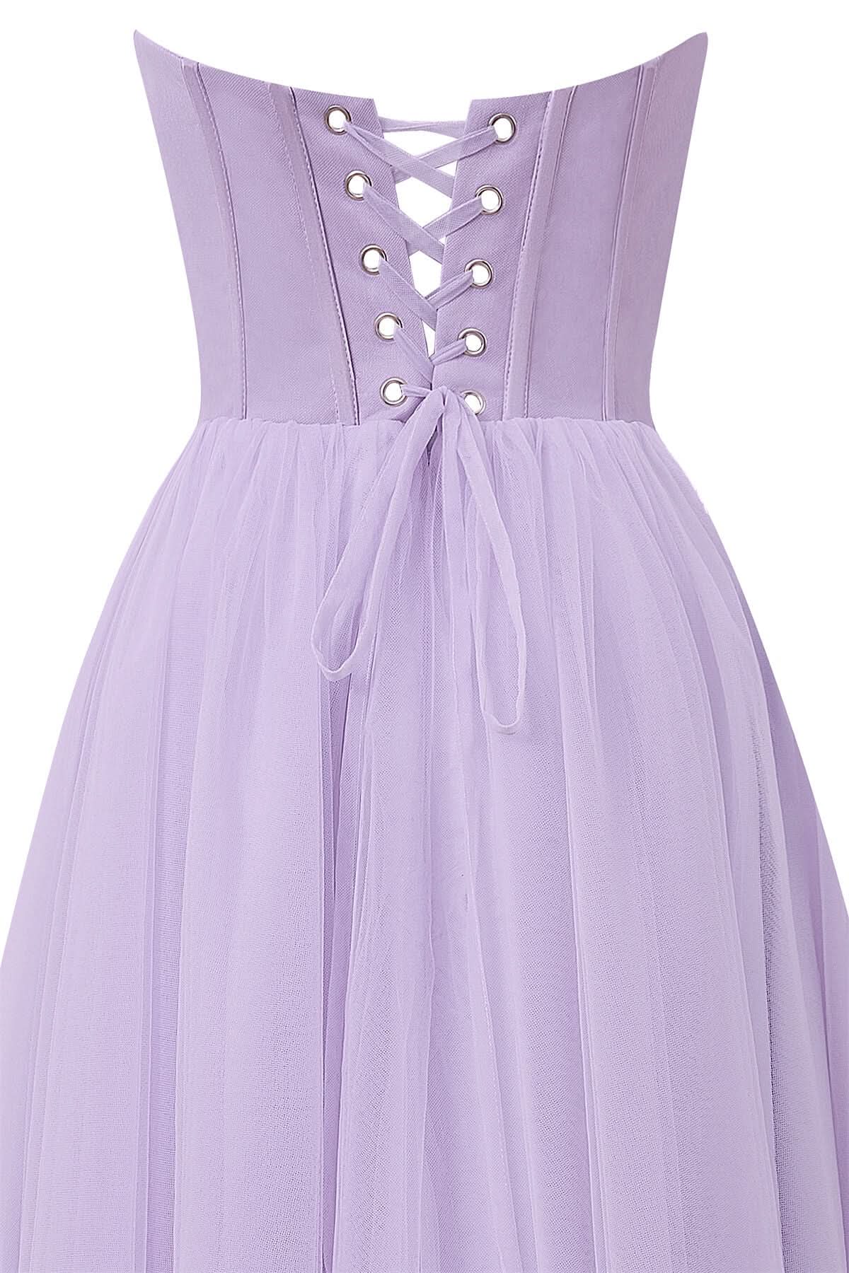 Stylish Strapless Puffy Midi Tulle Dress BM bride