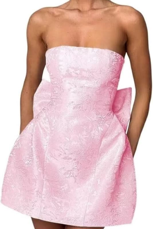 Charming Sleeveless Satin Mini Homecoming Dress with Ruched Bodice and Bow Detail BM bride