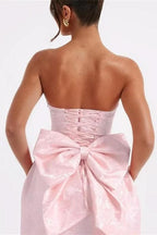 Charming Sleeveless Satin Mini Homecoming Dress with Ruched Bodice and Bow Detail BM bride
