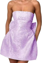 Charming Sleeveless Satin Mini Homecoming Dress with Ruched Bodice and Bow Detail BM bride