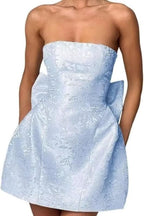 Charming Sleeveless Satin Mini Homecoming Dress with Ruched Bodice and Bow Detail BM bride