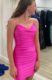 Elegant Fuchsia Sweetheart Ruched Bodycon Short Homecoming Dress BM bride
