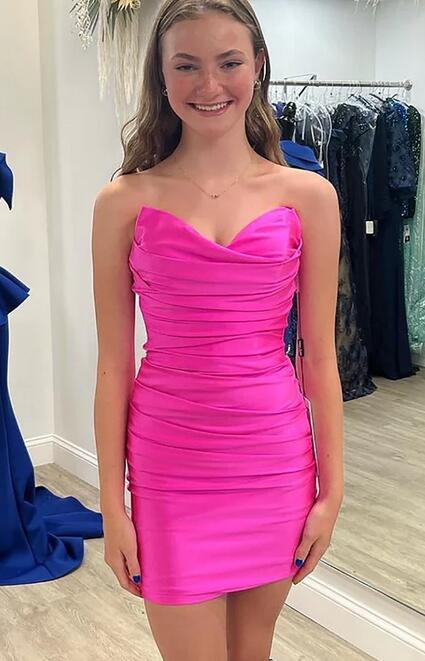 Elegant Fuchsia Sweetheart Ruched Bodycon Short Homecoming Dress BM bride