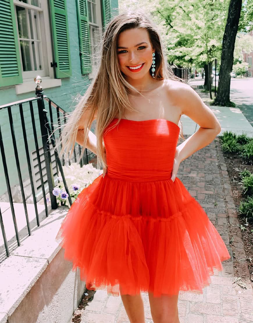 Charming A-Line Strapless Tulle Homecoming Dress BM bride