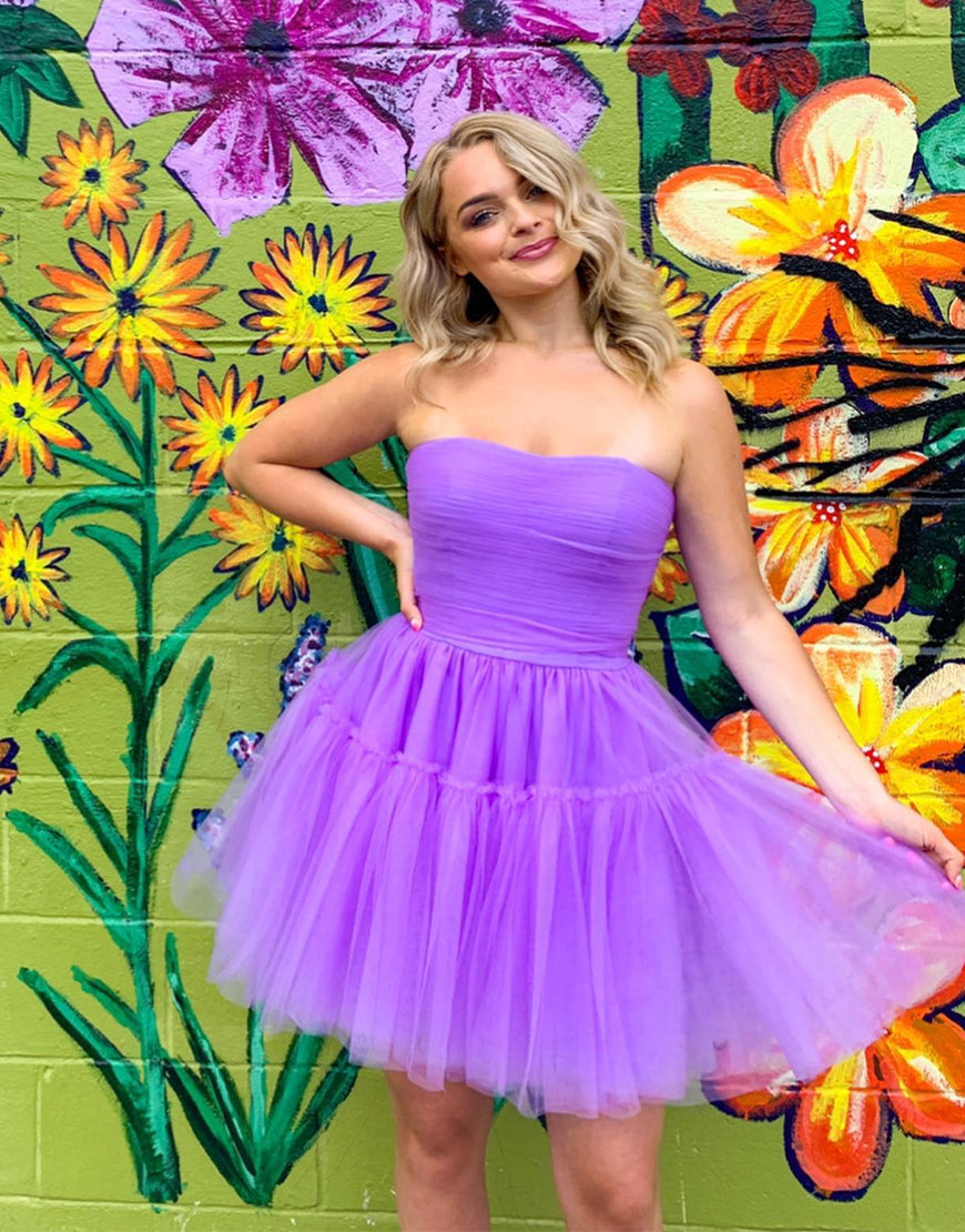 Charming A-Line Strapless Tulle Homecoming Dress BM bride