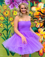 Charming A-Line Strapless Tulle Homecoming Dress BM bride
