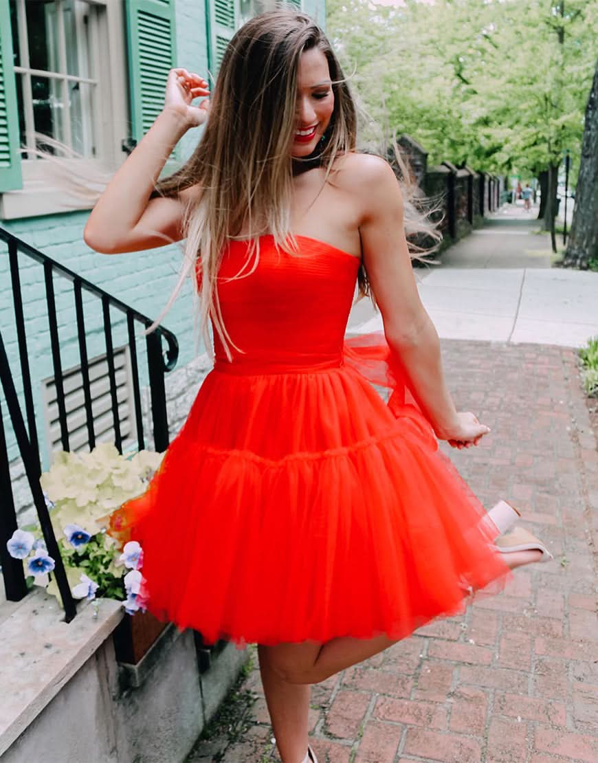 Charming A-Line Strapless Tulle Homecoming Dress BM bride