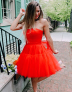 Charming A-Line Strapless Tulle Homecoming Dress BM bride