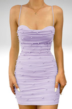 Beautiful Sheath Tulle Pleated Homecoming Dress Adorned with Pearls BM bride