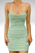 Beautiful Sheath Tulle Pleated Homecoming Dress Adorned with Pearls BM bride