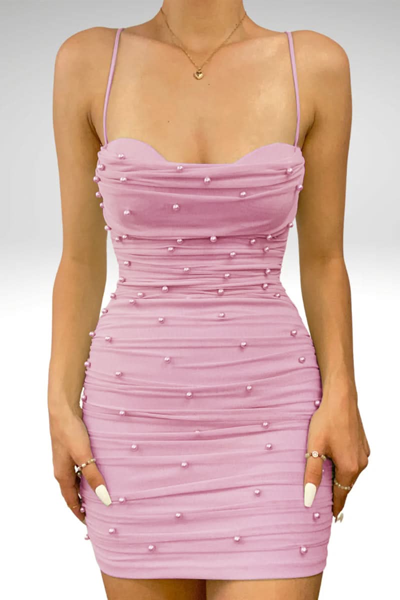 Beautiful Sheath Tulle Pleated Homecoming Dress Adorned with Pearls BM bride