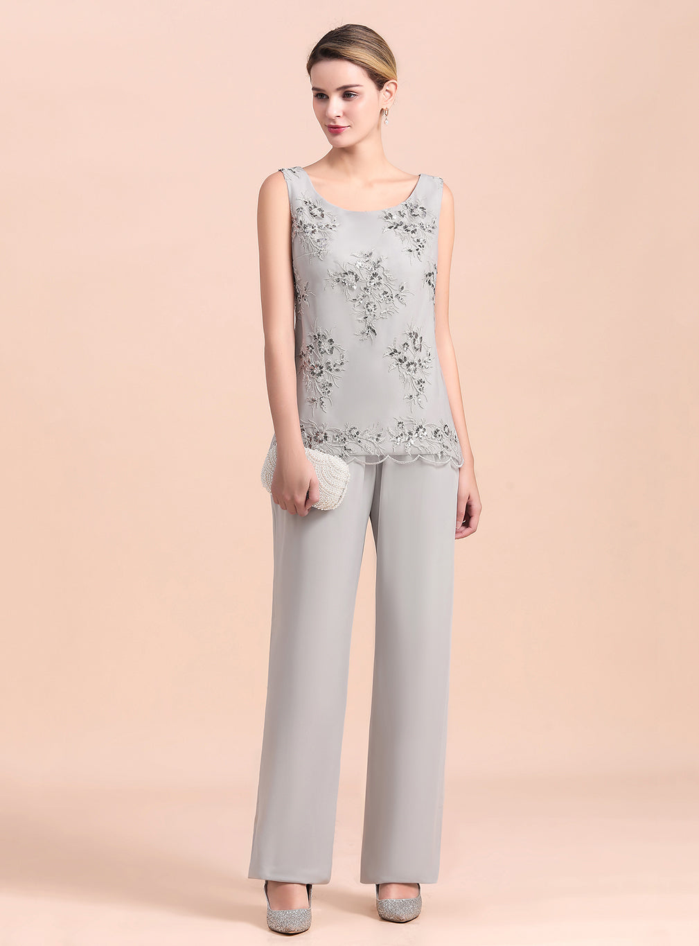 Straps Sleeveless Appliques Chiffon Jumpsuit BMbride