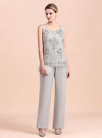 Straps Sleeveless Appliques Chiffon Jumpsuit BMbride