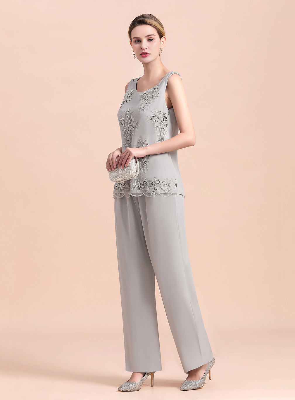 Straps Sleeveless Appliques Chiffon Jumpsuit BMbride