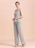 Straps Sleeveless Appliques Chiffon Jumpsuit BMbride