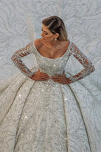 BMbride Stuning Luxus Long Sleeve Ball Gown Wedding Dresses Bridal Gown BMbride