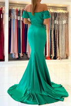 BMbride Stunning Off-the-Shoulder Satin Mermaid Evening Gown BMbride