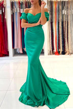 BMbride Stunning Off-the-Shoulder Satin Mermaid Evening Gown BMbride