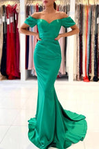 BMbride Stunning Off-the-Shoulder Satin Mermaid Evening Gown BMbride