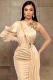 BMbride Stunning One Shoulder Stretch Satin Mermaid Evening Maxi Gown with Side Cape BMbride