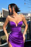 BMbride Stunning Sexy Satin V-neck Mermaid Evening Dress With Side Slit BMbride