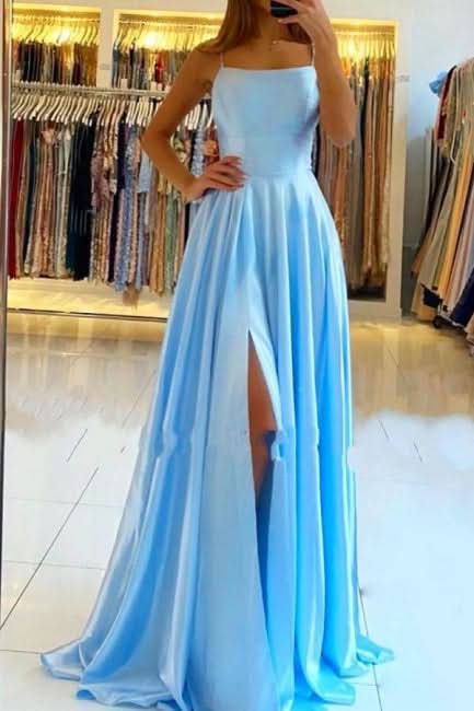 BMbride Stunning Spaghetti Straps Satin Evening Dress with Side Slit BMbride