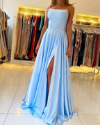 BMbride Stunning Spaghetti Straps Satin Evening Dress with Side Slit BMbride